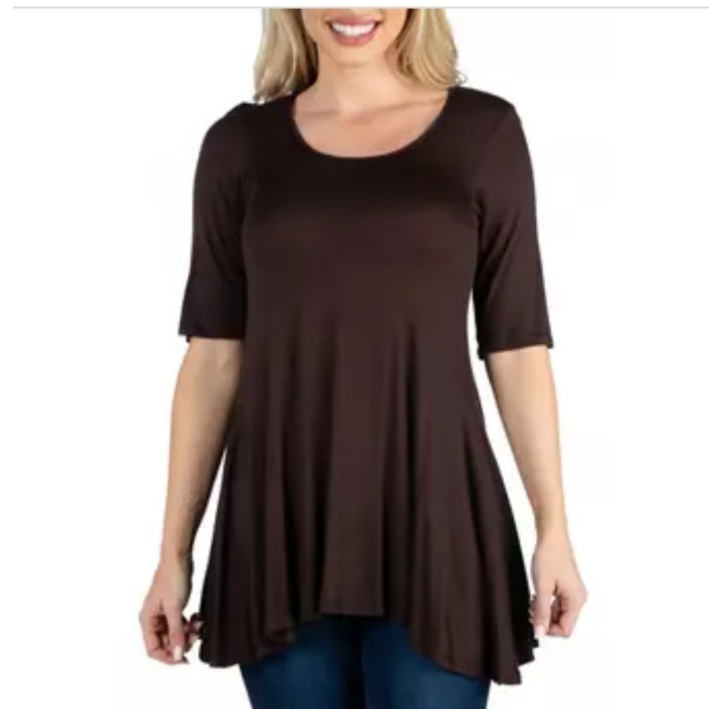 24Seven Swing Tunic Top Brown Size Medium Nwot